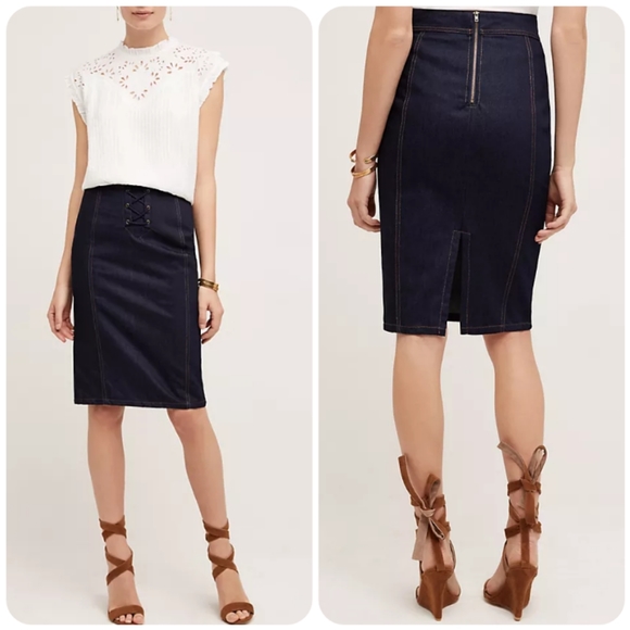 Anthropologie J.O.A. Lace-Up Denim Skirt | Dark Wash | Size S | NWT - Picture 10 of 10